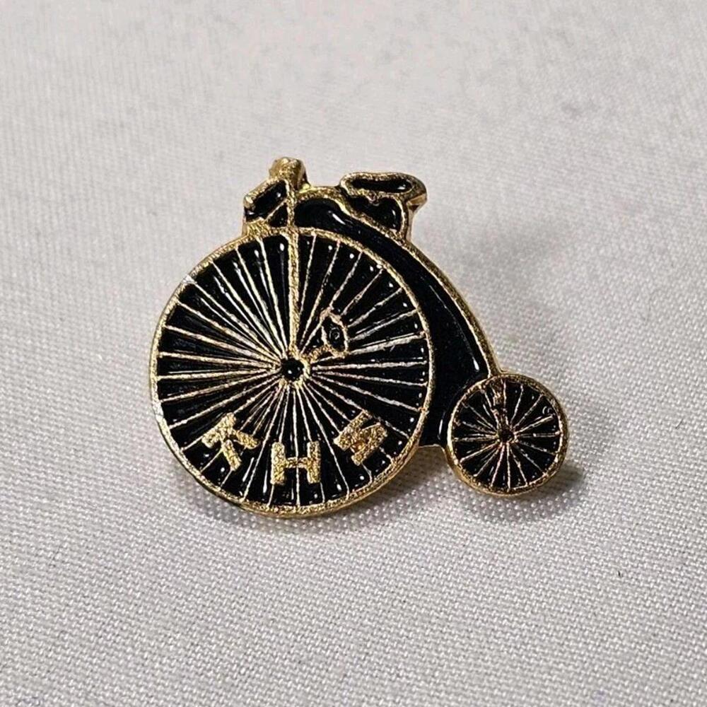 Vintage KHS Bicycle Gold Tone Antique Style Big Wheel Bike Pin